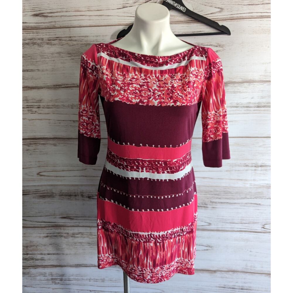 Donna Morgan Pink Printed Boat Neck 3/4 Sleeve Dress 6P